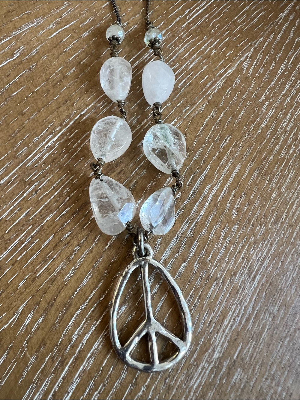 Lucky Brand Silver-Tone Peace Sign Necklace with Clear Beads in Box - Picture 3 of 8